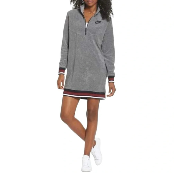 1738. NIKE SPORTSWEAR FRENCH TERRY SWEATSHIRT DRESS SIZE SMALL 1/4 ZIP EMBROIDER - Picture 2 of 11